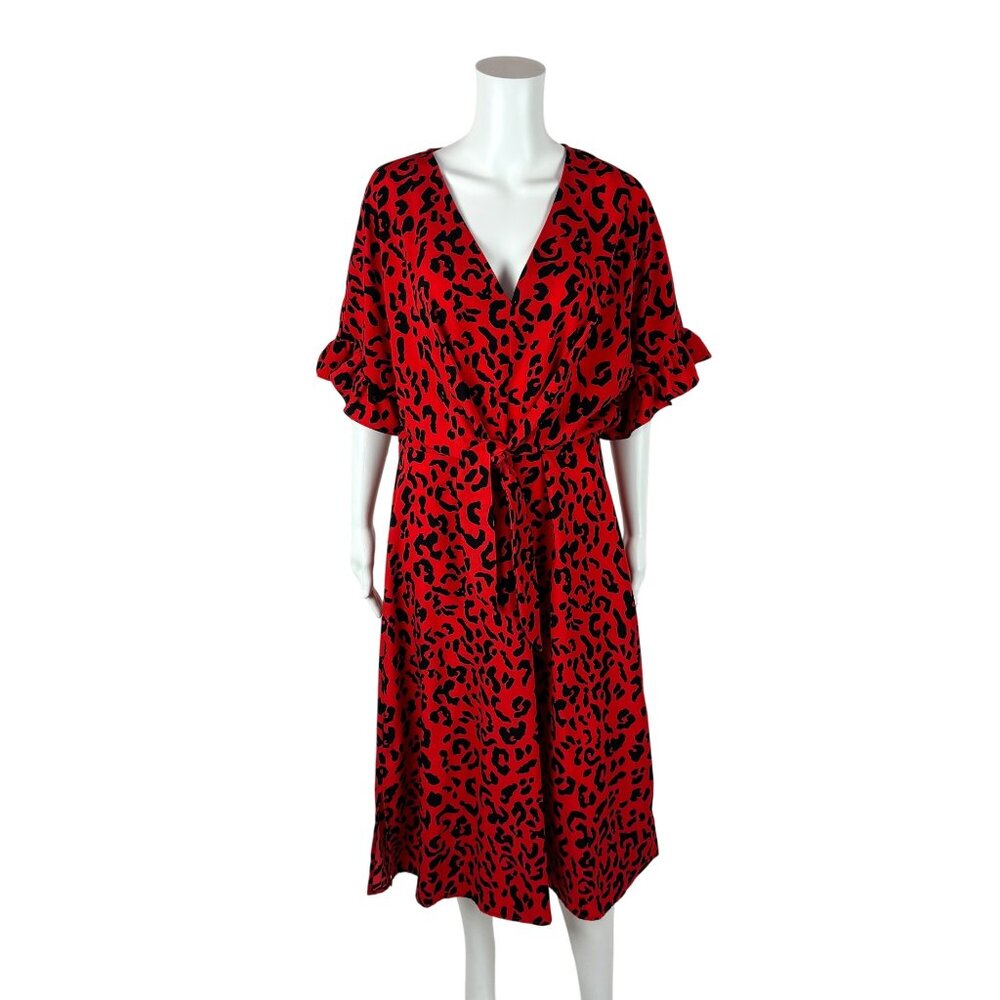 Who What Wear Cheetah Dress Women's Size M Electric Animal Print Flutter Sleeve - Picture 2 of 12
